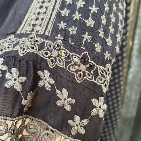 Johnny Was Brown Cupra Rayon Eyelet Lace & Embroidered Long Sleeve Tunic Sz M - Picture 15 of 16